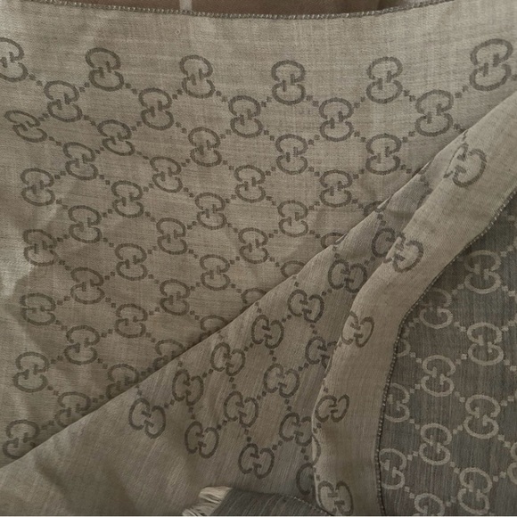 Authentic Gucci GG Jacquard Pattern Wool Scarf Gray - Picture 7 of 9